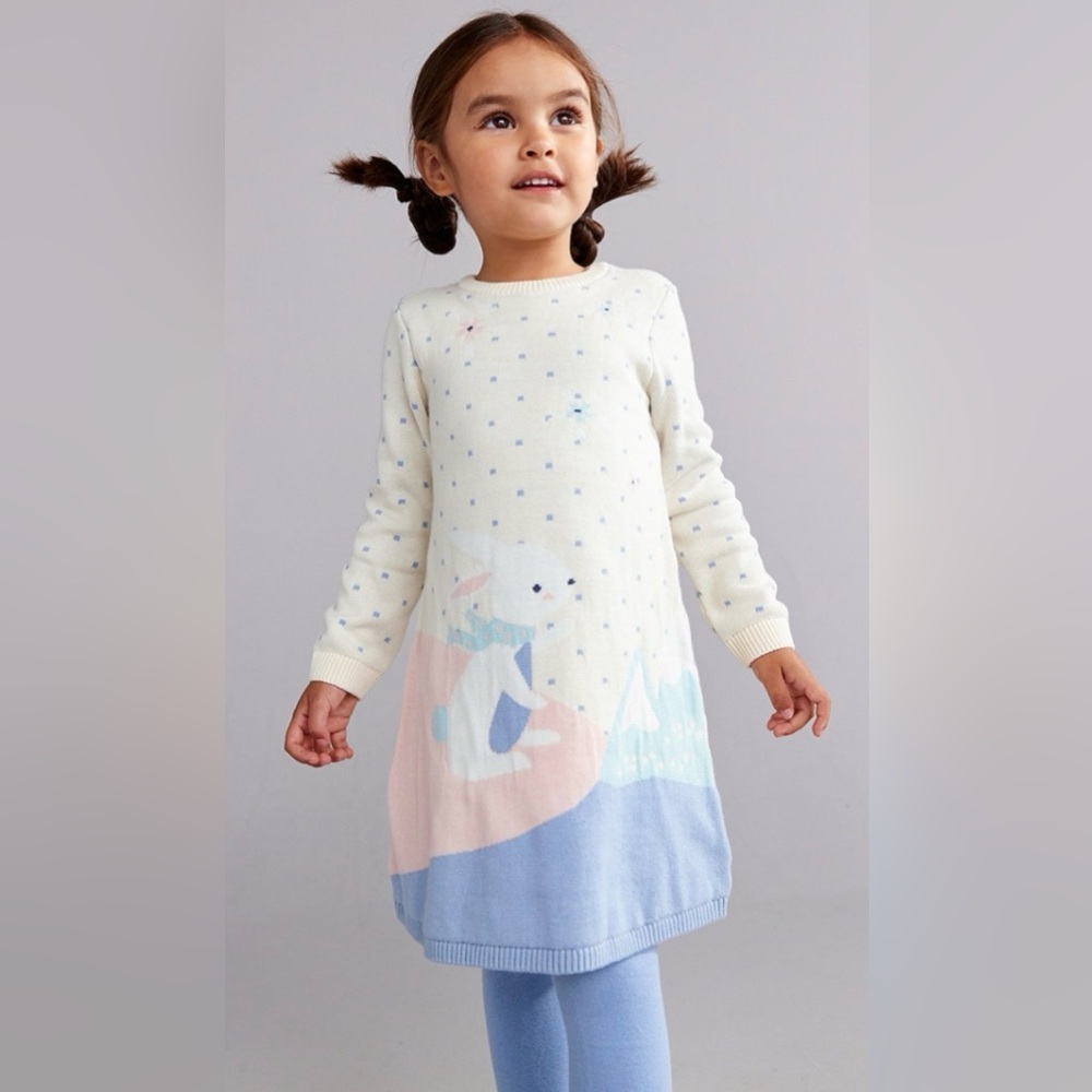 Kids Cream & Pastel Polar Bear Knit Dress, Size 2T
